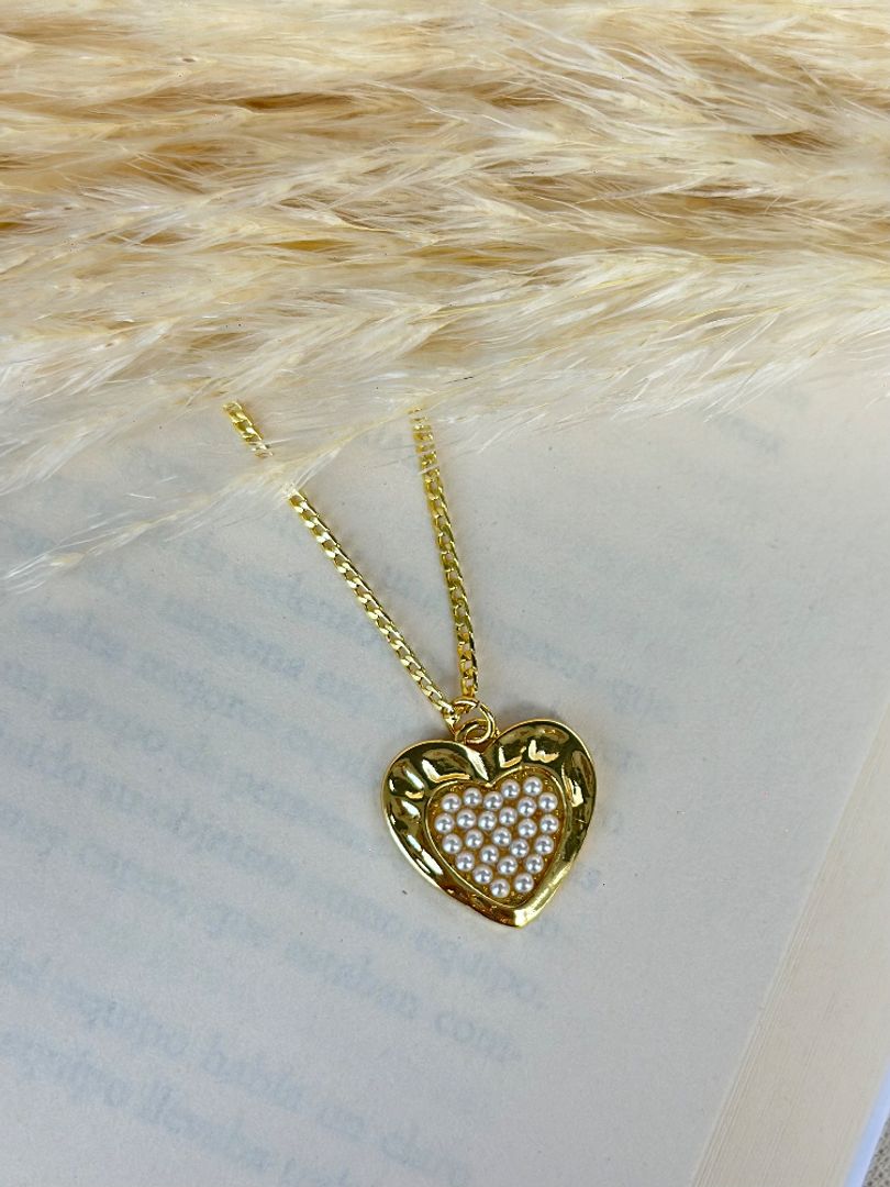 Cadena corazón perlas 