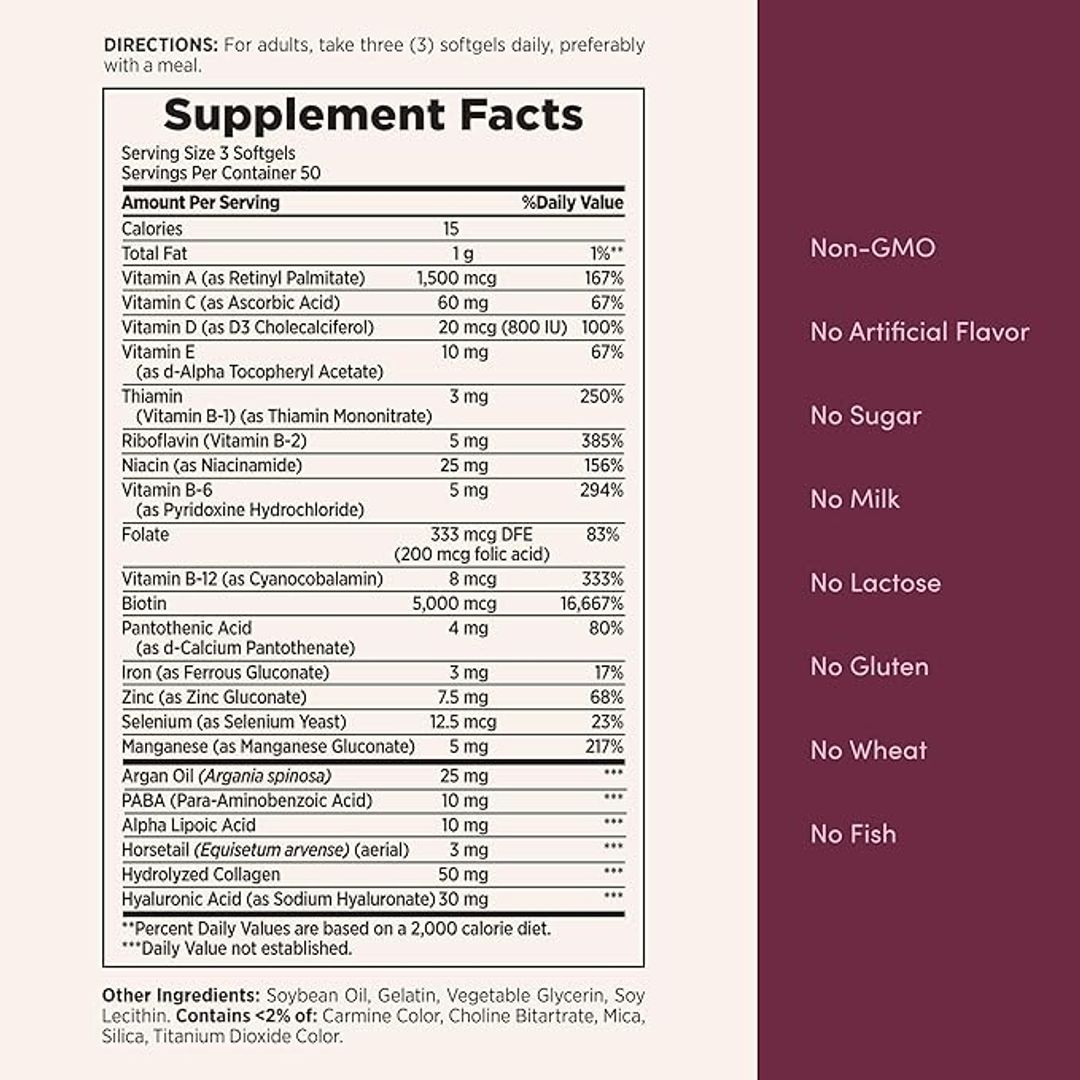 Cabello piel y uñas Hair Skin Nails 5000mcg 150softgels Natures Bounty