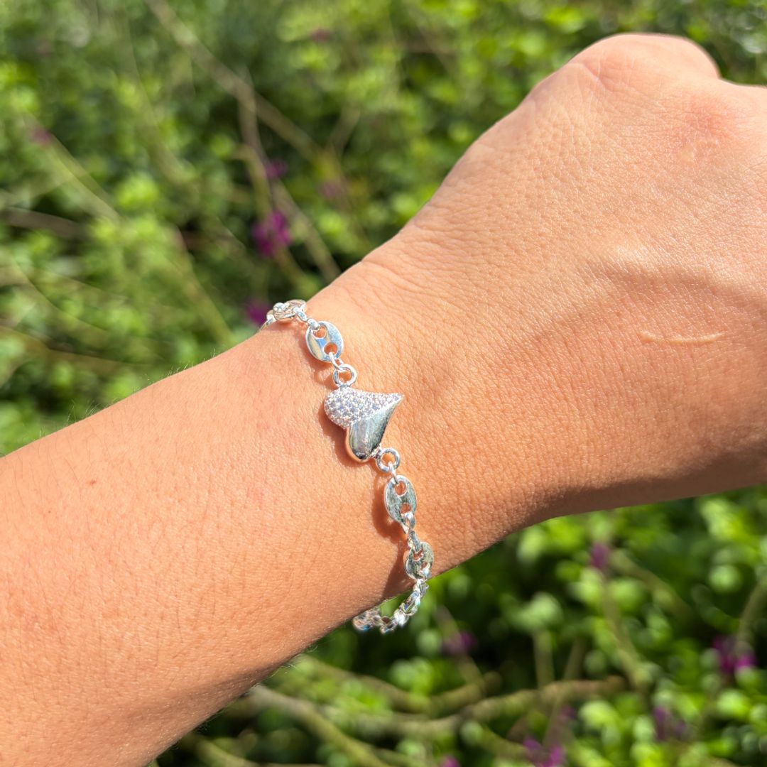 Pulsera corazón con circones plata