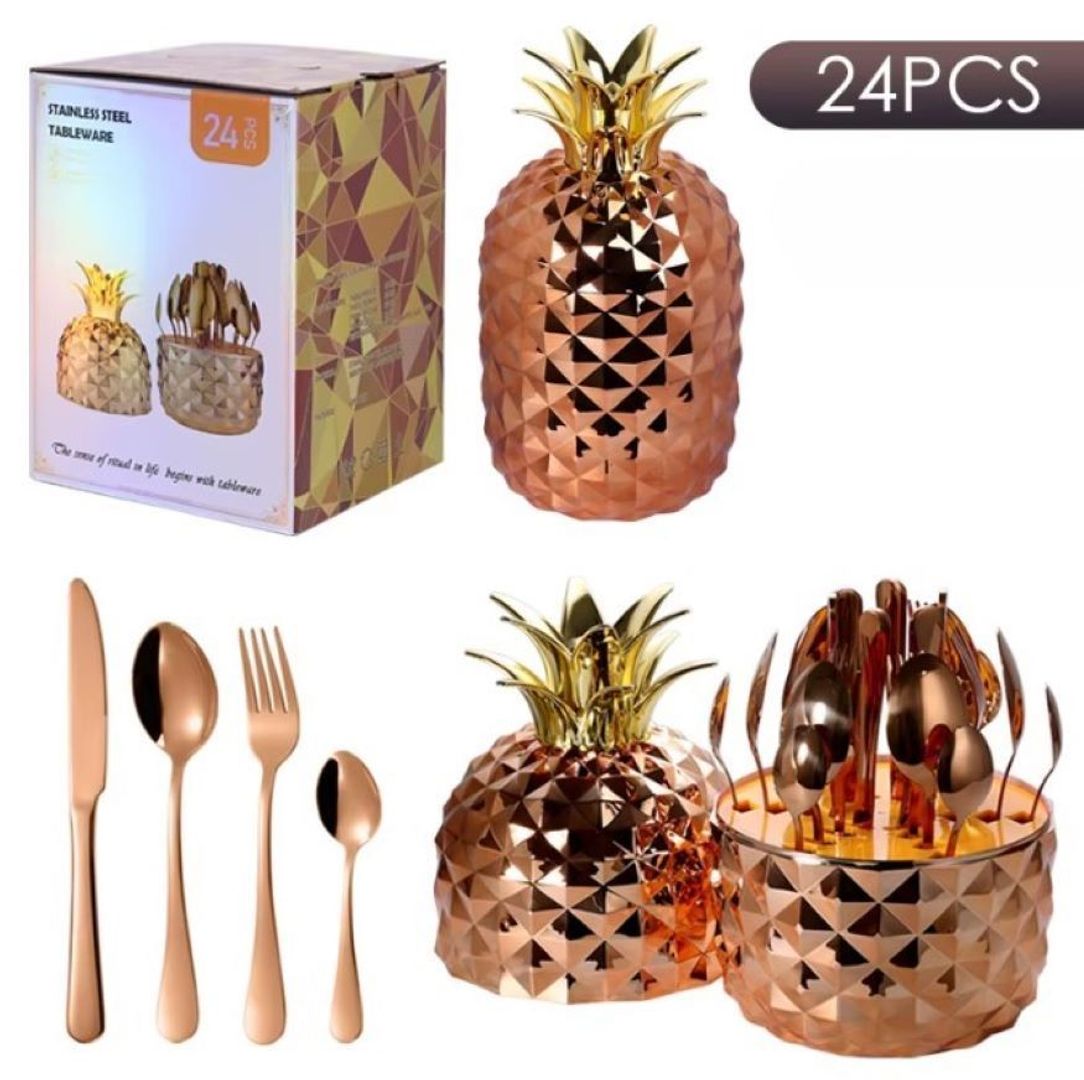 SET DE CUBIERTOS PREMIUM x24 PIEZAS EN ACERO TIPO PIÑA