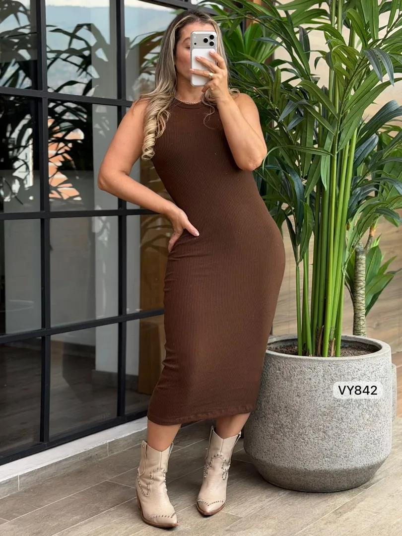 VESTIDO HILO SISO LARGO VY842