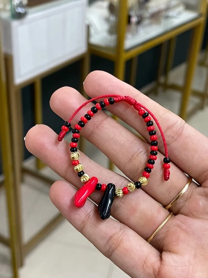 Pulsera azabache y balín italiano 4mm