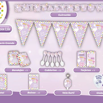 Imagen del producto DECORACIÓN BABY SHOWER CIGÜEÑA LILA 