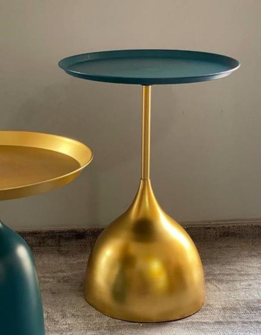MESA EN METAL DORADO  Y VERDE AZUL