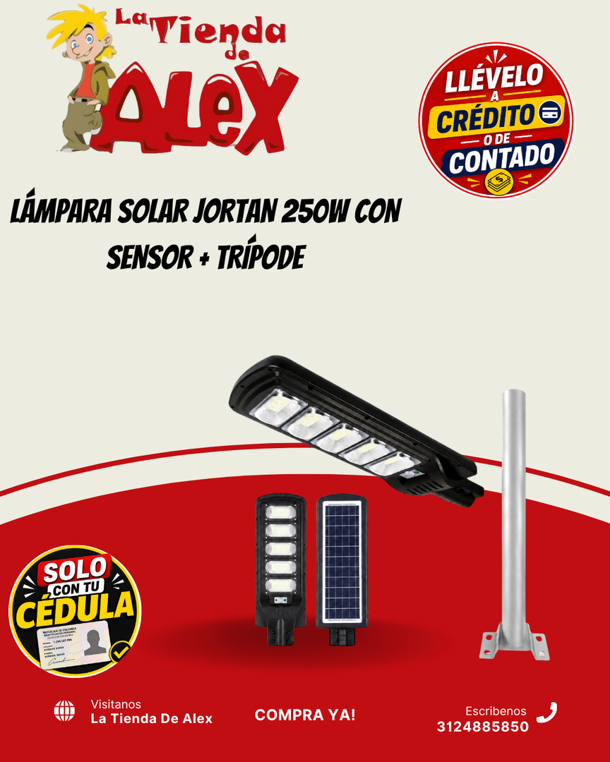 LÁMPARA SOLAR JORTAN 250W CON SENSOR + TRÍPODE