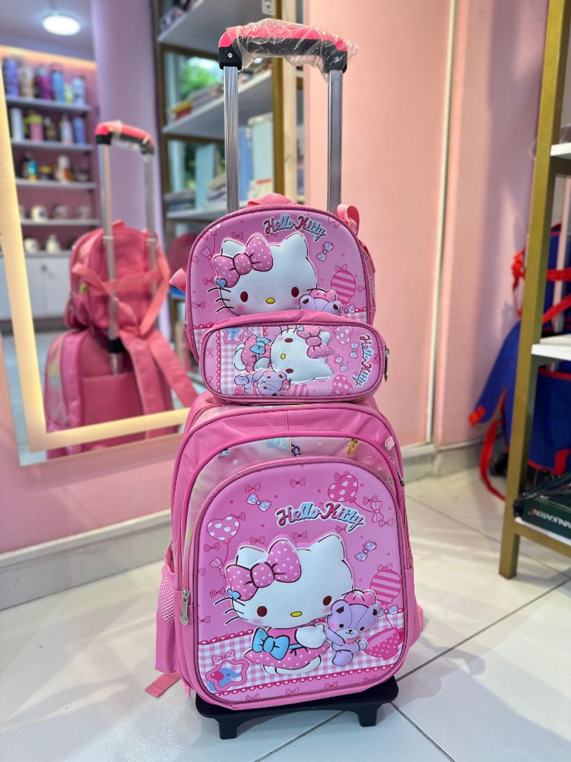 Combo escolar x3 con ruedas sanrio 