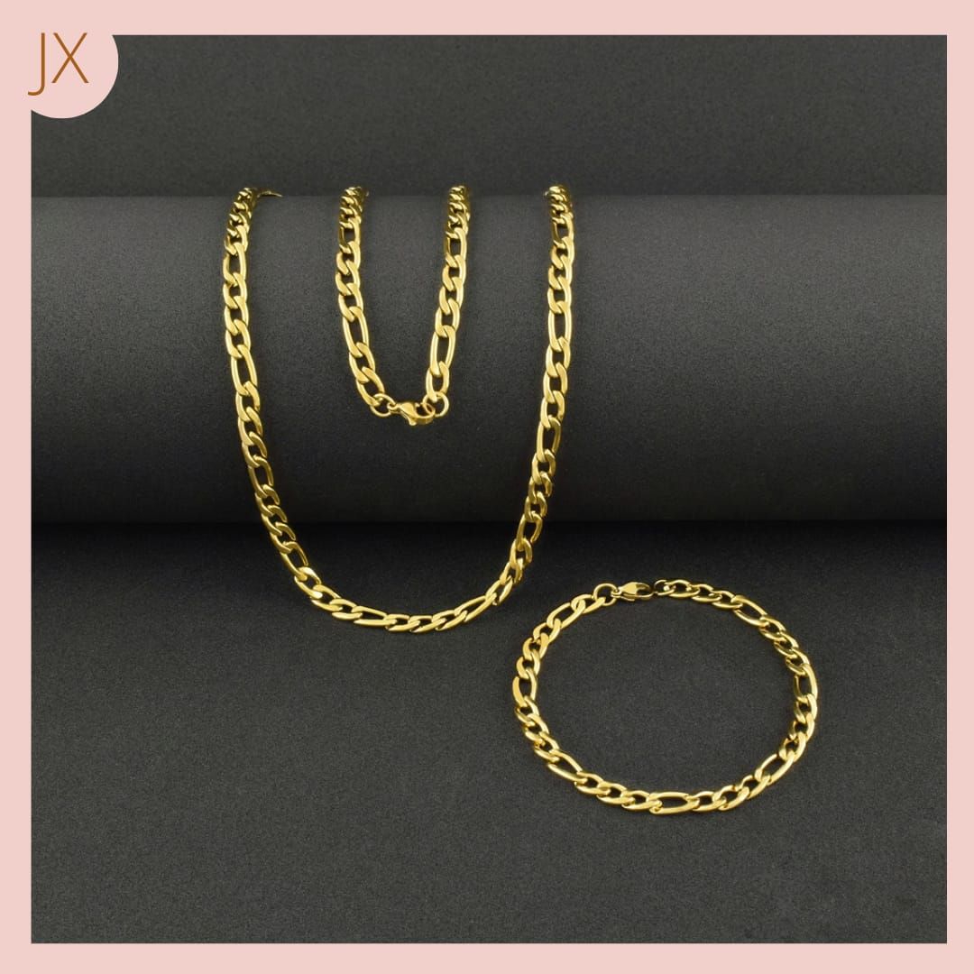 Set Collar Pulsera Acero Dorado 