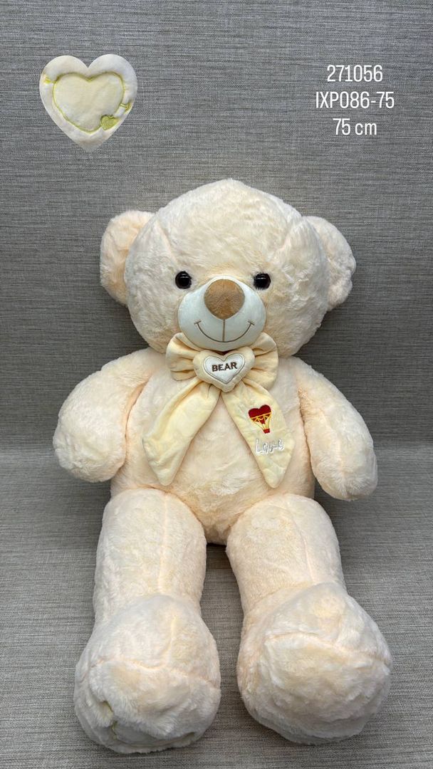 OSO BEIGE CLARO PATAS LARGAS LAZO BORDADO BEAR 75 CM
