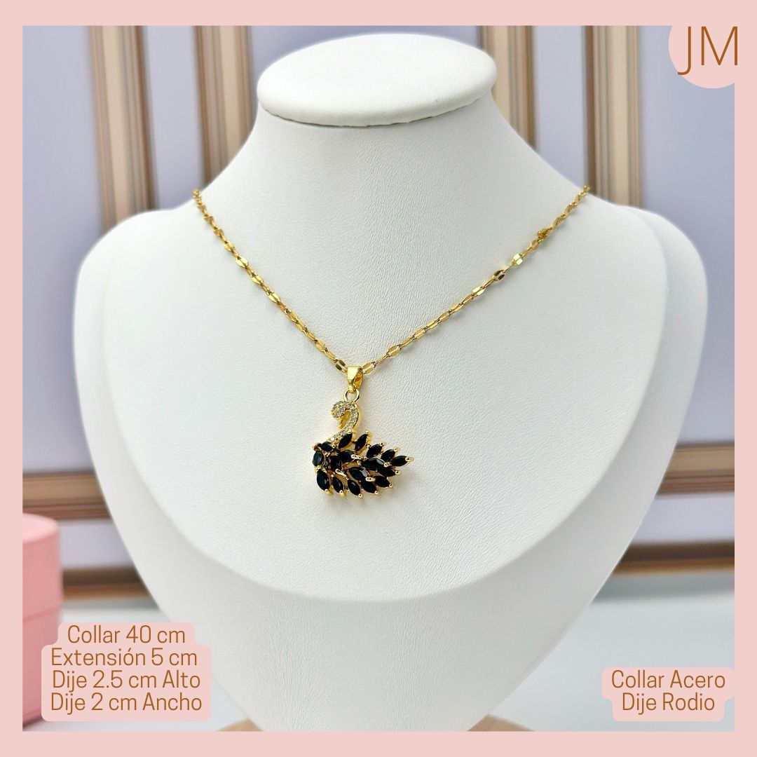 Collar dije Cisne con circones Negro