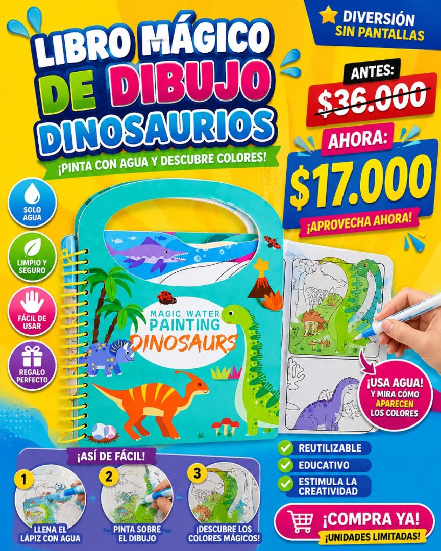 LIBRO MAGICO DE DIBUJOS DINOSAURIOS INFANTIL ARTE