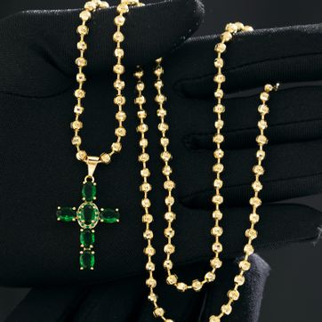 Imagen del producto Cadena militar disco dije cruz verde