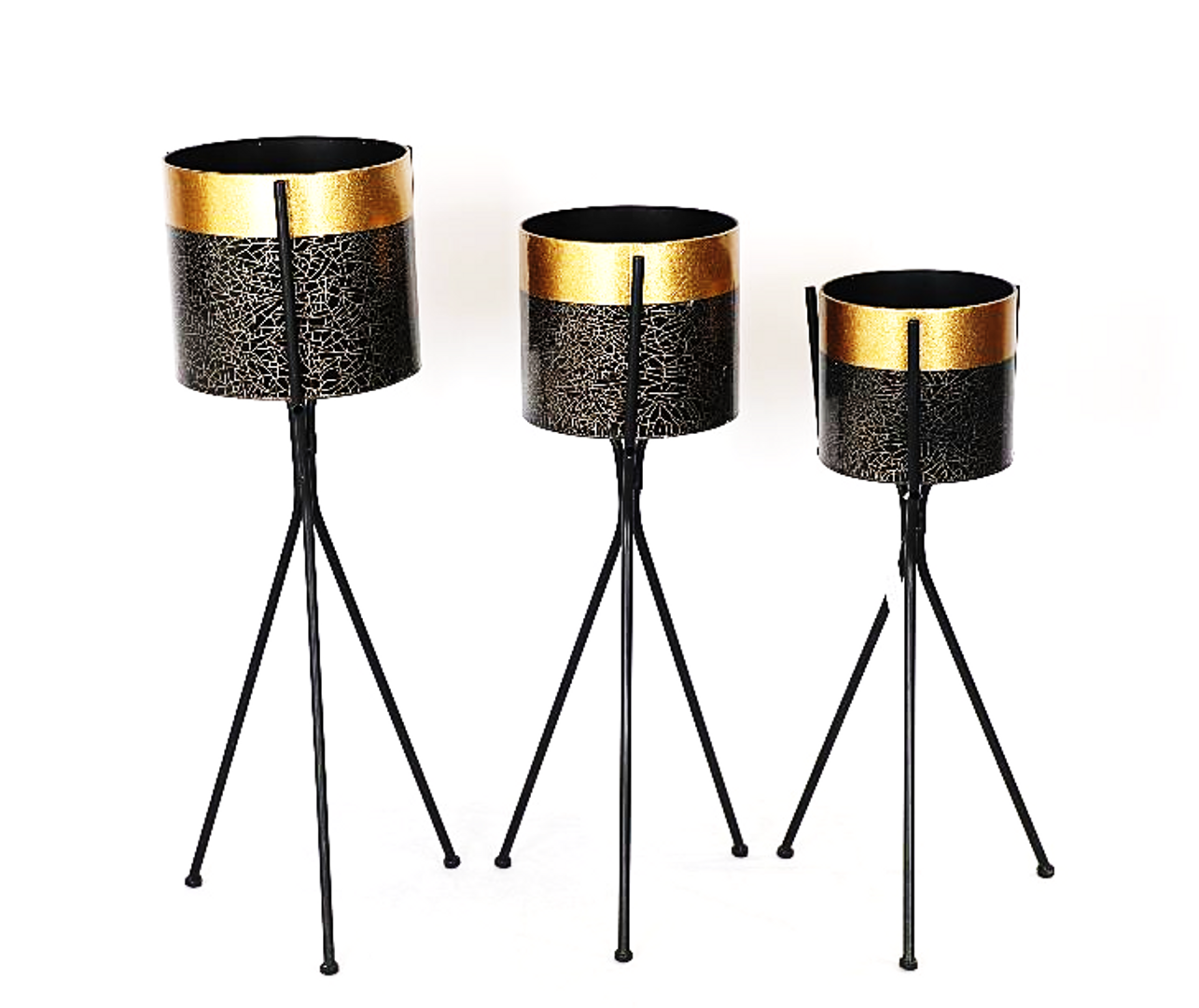 Set x3 maceteros en metal dorado y negro
