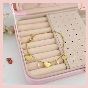 Imagen del producto Tobillera Acero corazones Perlas