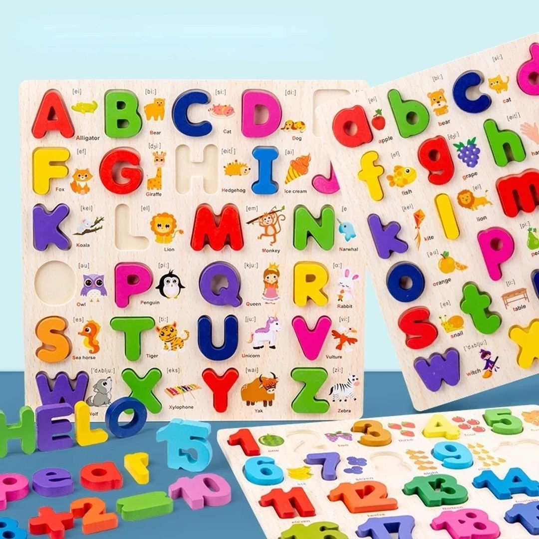 Tablero Didactico Madera Abecedario, Número Encajar