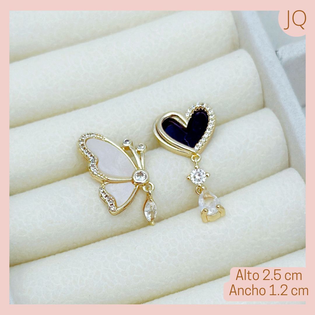 Aretes Rodio Mariposa Corazón