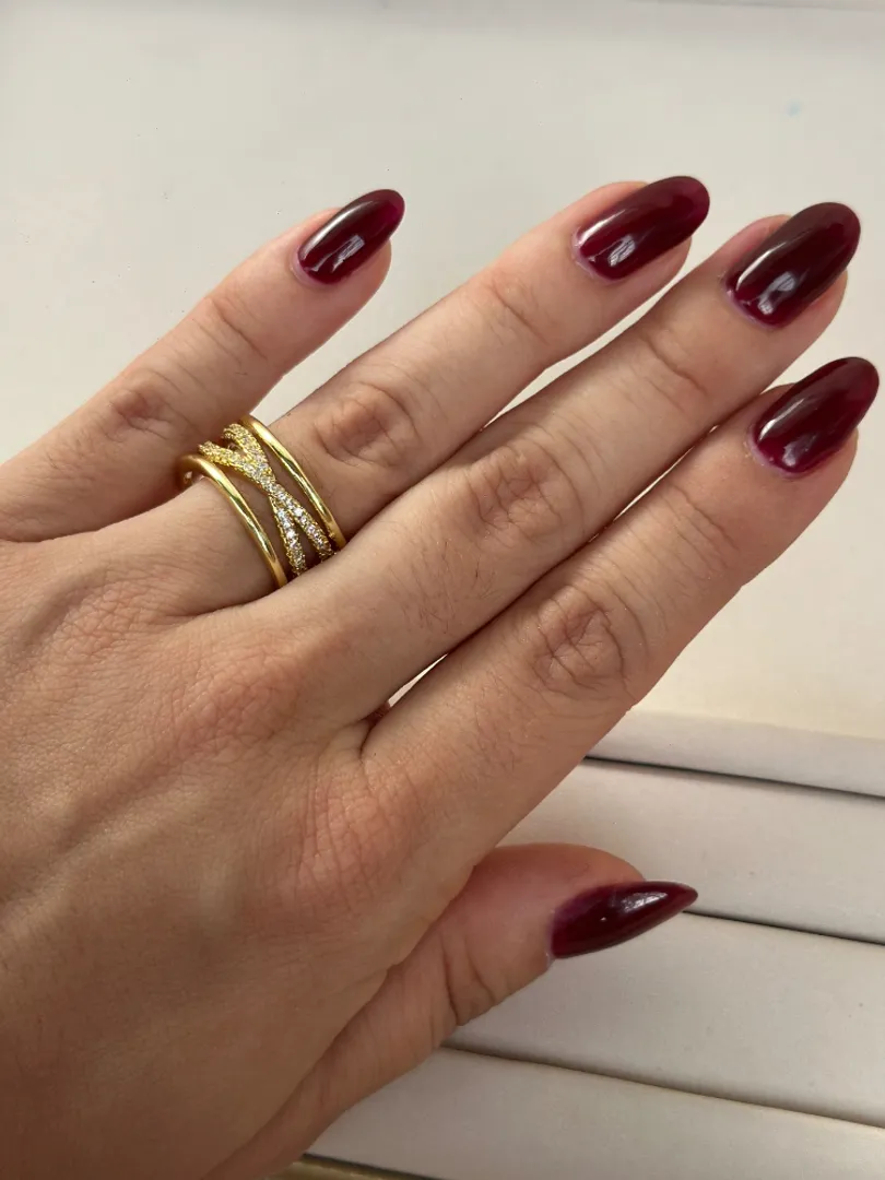 Anillo triple circon cruzado 