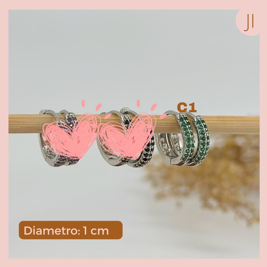 Candongas Rodio Plateada circon green