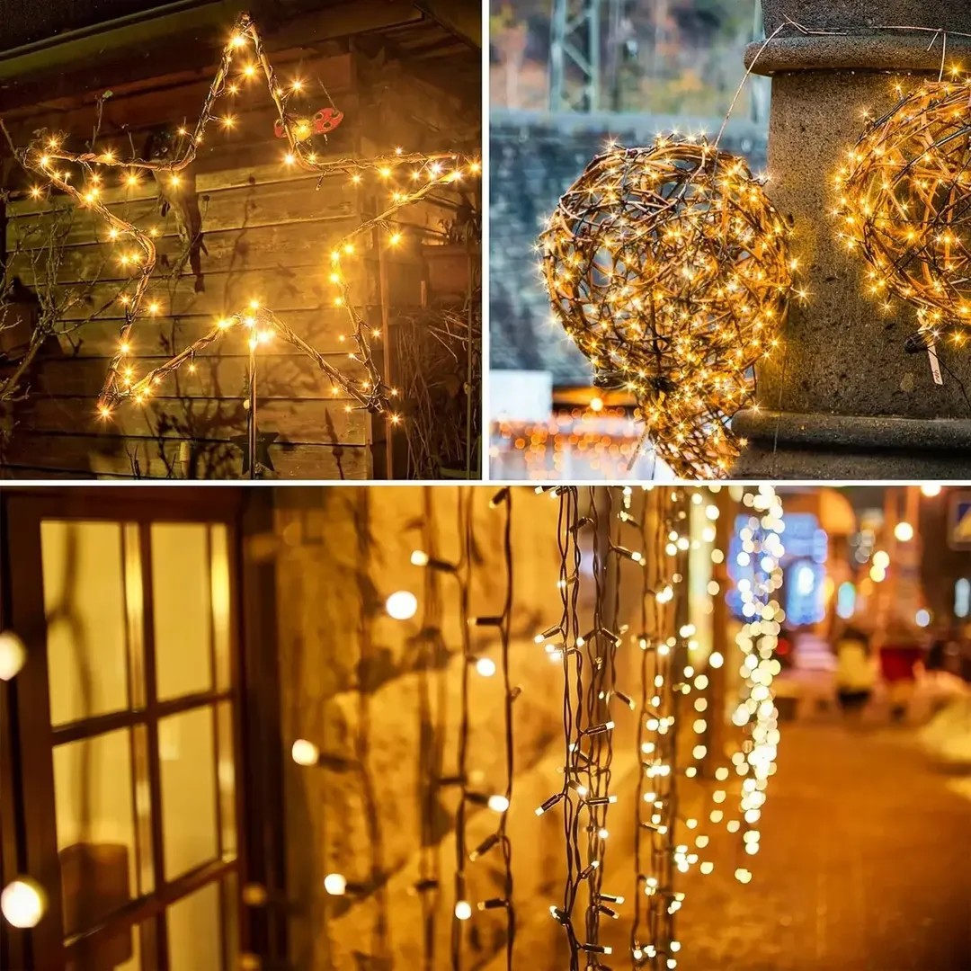 LUCES NAVIDEÑAS CALIDAS CON PANEL SOLAR 200L