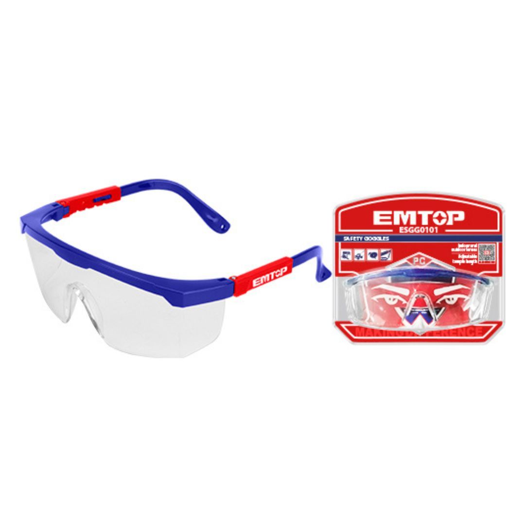 EMTOP GAFAS DE SEGURIDAD TRANSPARENTES CON MARCO AJUSTABLE AZUL X ROJO