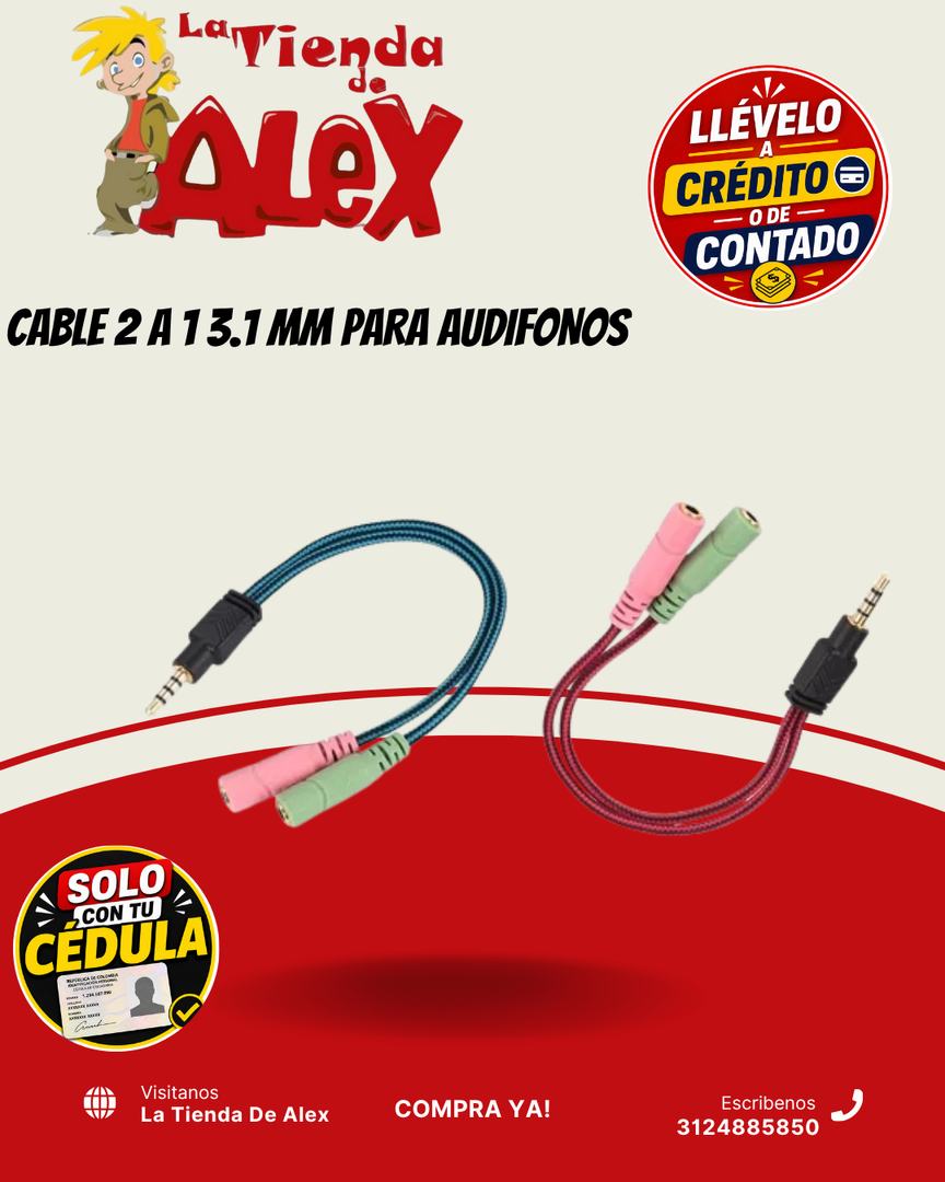 CABLE 2 A 1 3.1 MM PARA AUDIFONOS