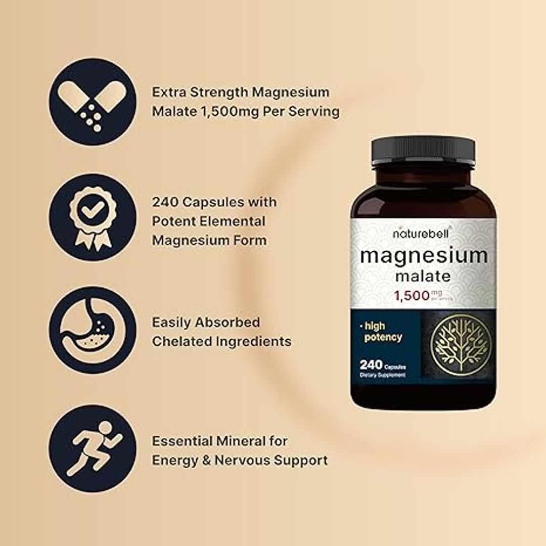 Magnesio Malato 1,500mg 240 cápsulas Naturebell