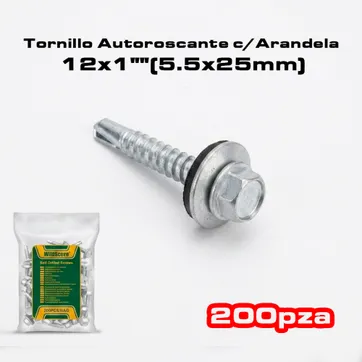 Imagen del producto TORNILLO AUTORROSCANTE CON ARANDELA 12 X 1" 200 PIEZAS