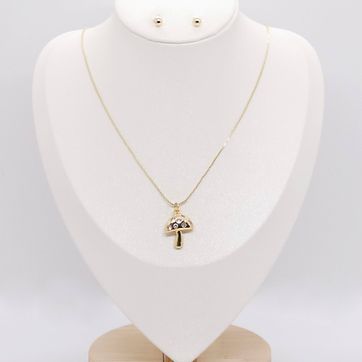 Imagen del producto SET COLLAR HONGO CIRCONES RODINADO