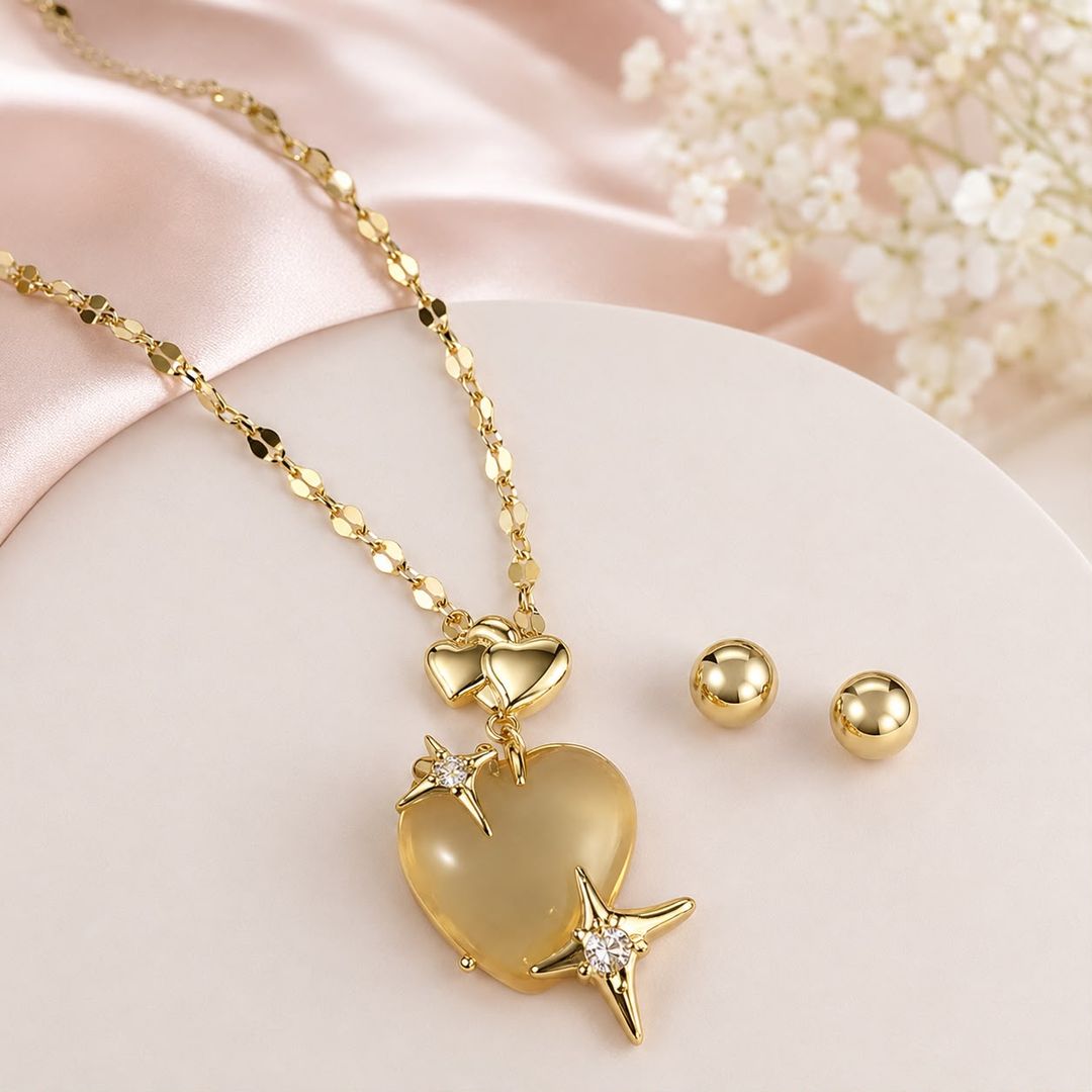  Collar Ajustable Aguja Dije Corazón Amarillo