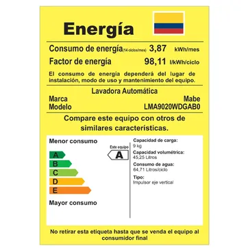 LAV MABE AUT 9KG - 20 LBS DIAMONG GRAY - imagen 9