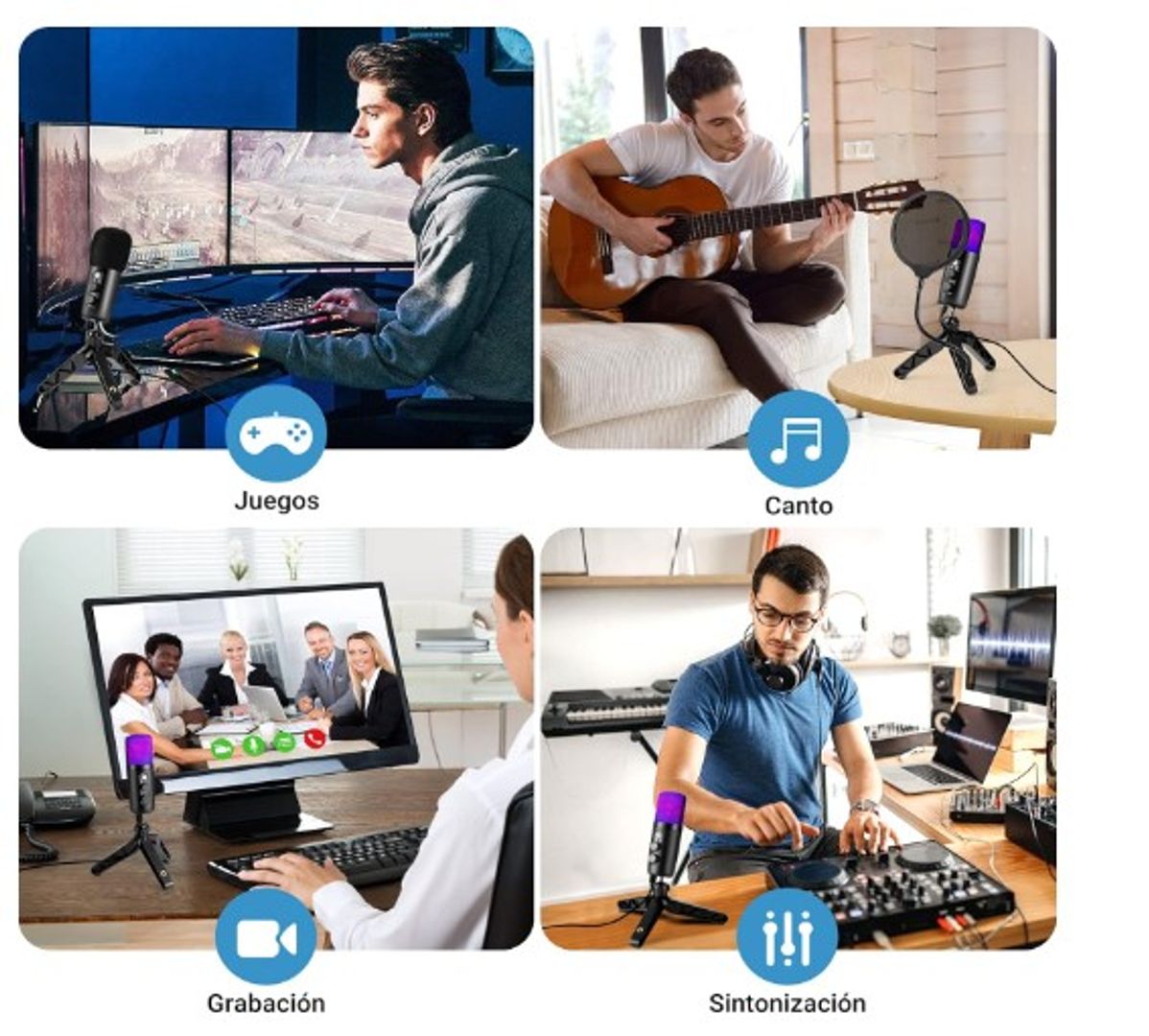  Micrófono Condensador USB+Tipo C, Micrófono de Computadora RGB con Filtro Pop y Trípode Adecuado para Windows, Mac OS, Linux, PC, Micrófono Multifuncional...