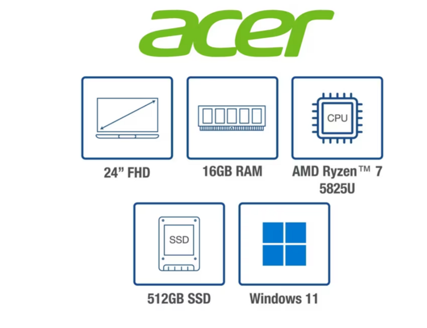 ALL IN ONE ACER/23.8´´ FHD/ RYZEN 7/ 8 GB RAM/ 512 SSD