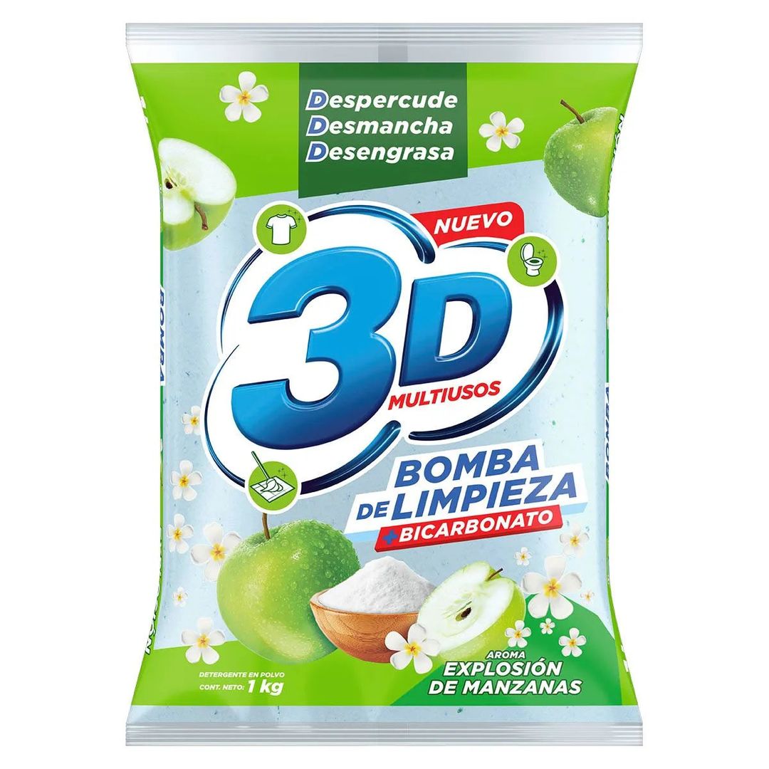 DETERGENTE 3D POLVO MANZANA*1KG