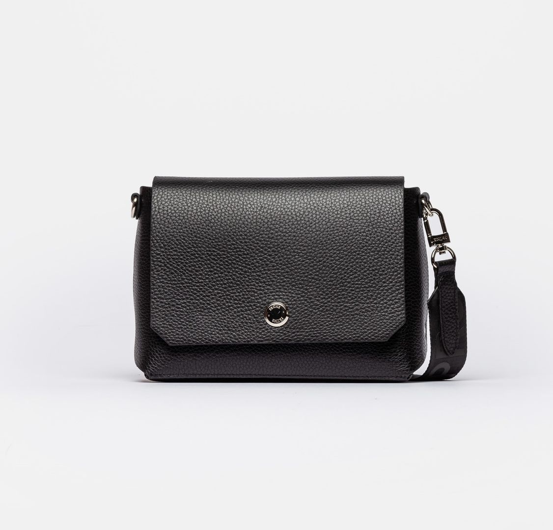 BANDOLERA MALDIVA CUERO GRANEADO NEGRO