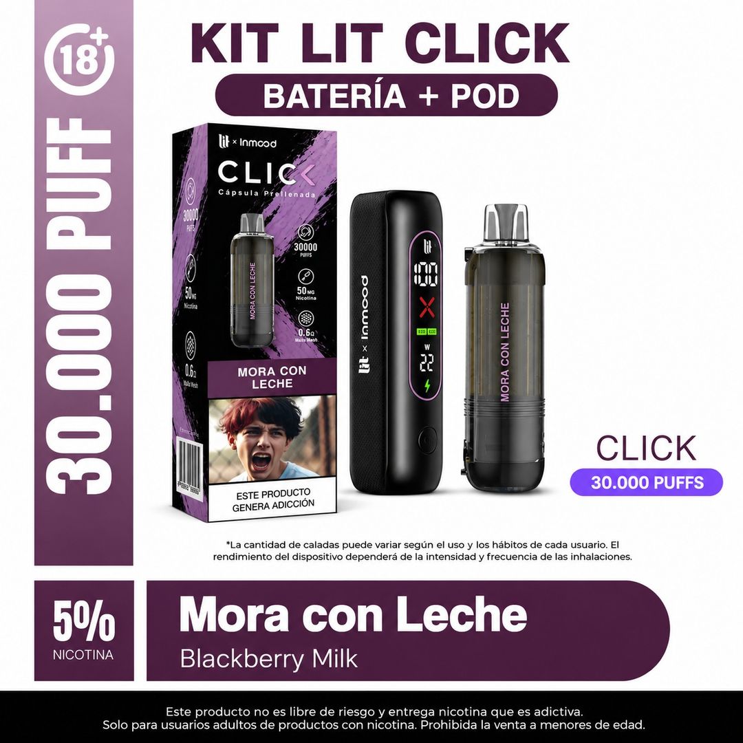 Kit Lit Click Mora Con Leche 30.000 Puffs