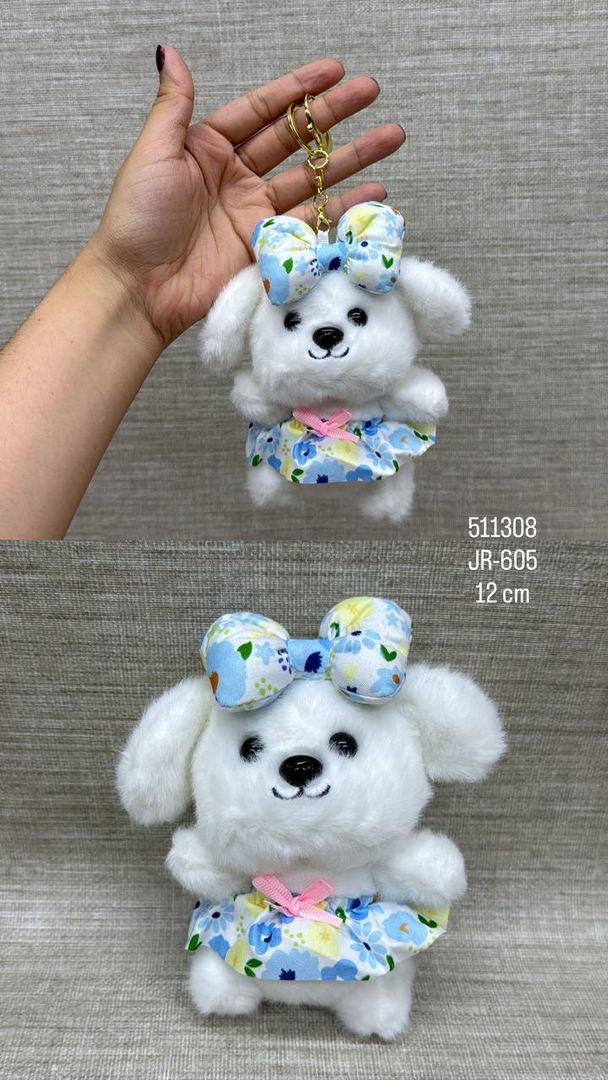 LLAVERO DE PERRITA CON MOÑO Y VESTIDO