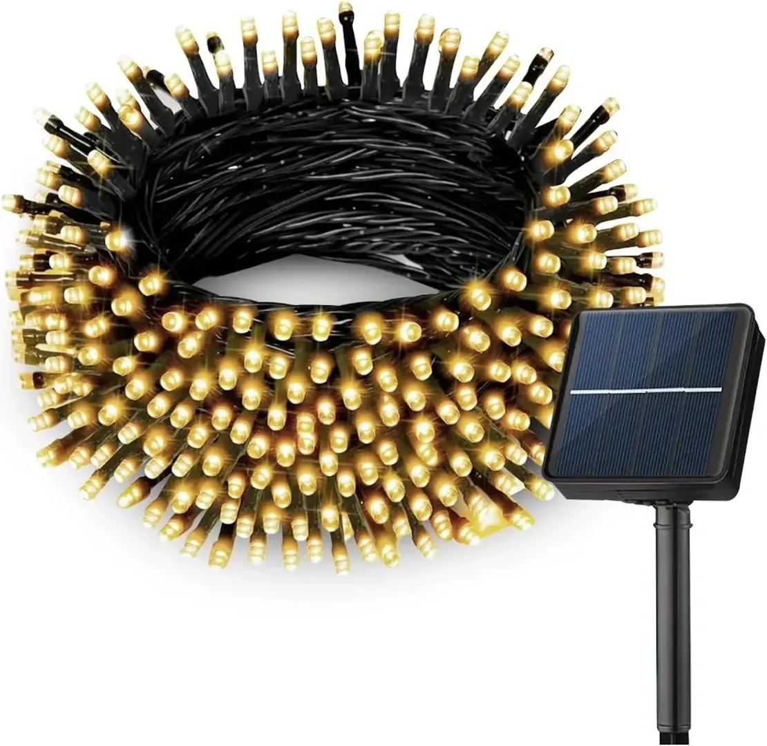 LUCES NAVIDEÑAS CALIDAS CON PANEL SOLAR 200L
