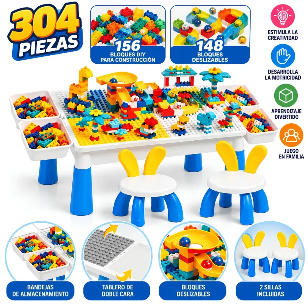 MESA INFANTIL DE BLOQUES DIDACTICA MULTIFUNCIONAL 304 PCS