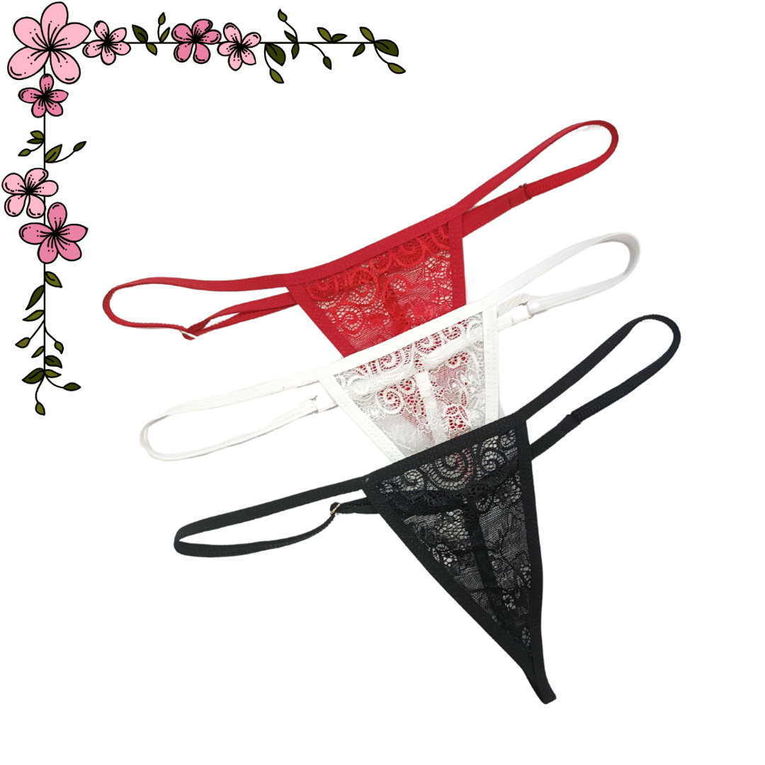 Mini tanga hilo en encaje kit x 3 unidades 