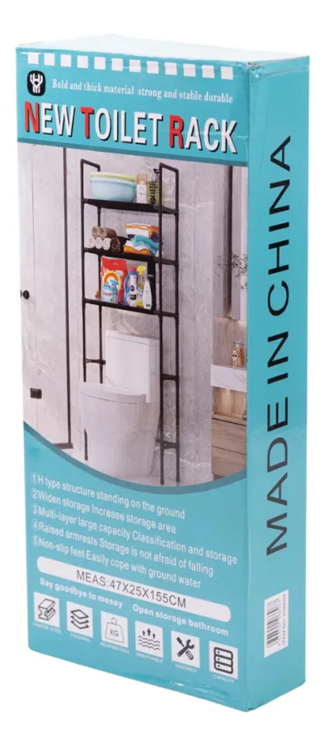 ORGANIZADOR DE BAÑO PLASTICO NEGRO ONE PIXEL 3 ESTANTES AHORRADOR ESPACIOS