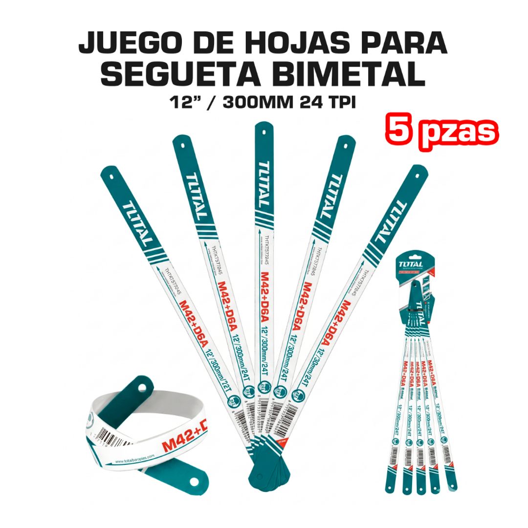 HOJA DE SEGUETA BI-METAL 5 PZAS 12” TOTAL 24 DIENTES