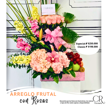 Imagen del producto Arreglo Frutal con Rosas en Base de Vidrio