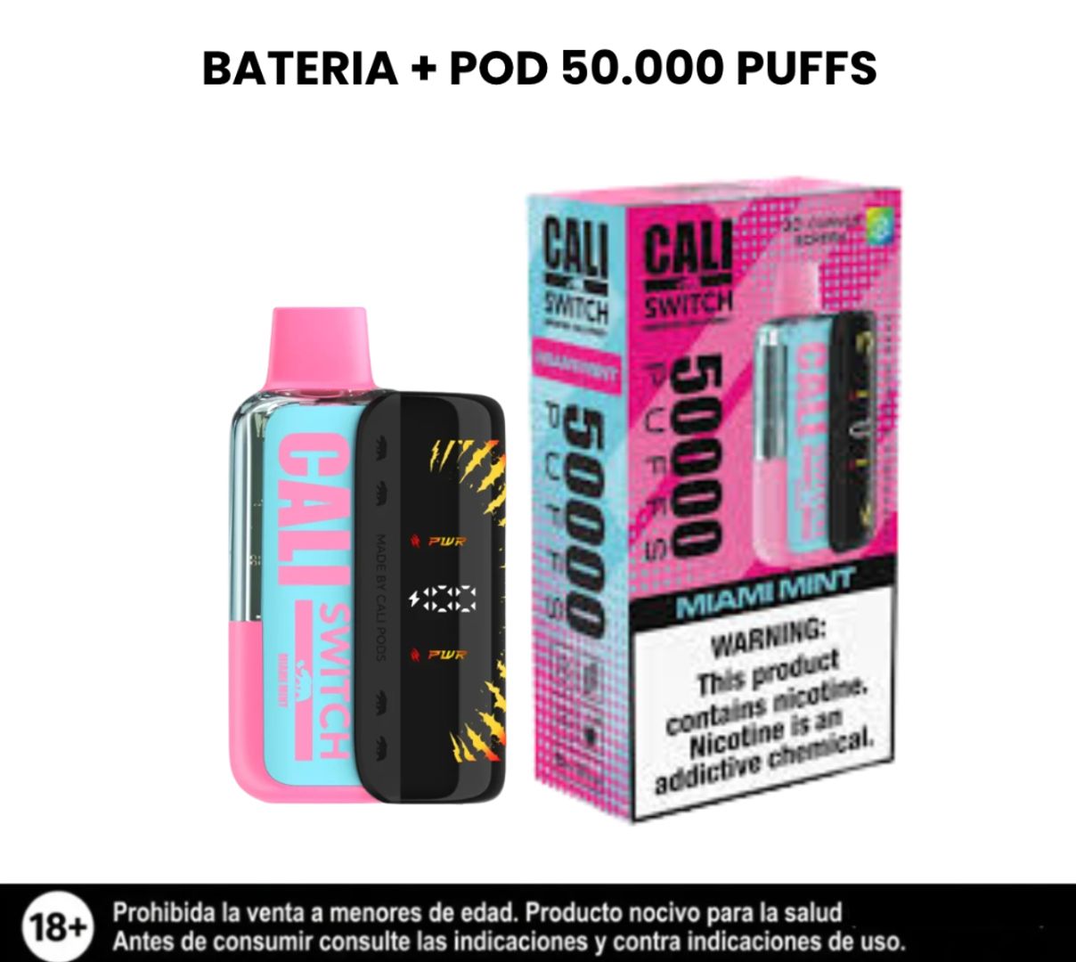 Cali Kit Miami Mint Switch 50.000 Puffs Bateria + Pod