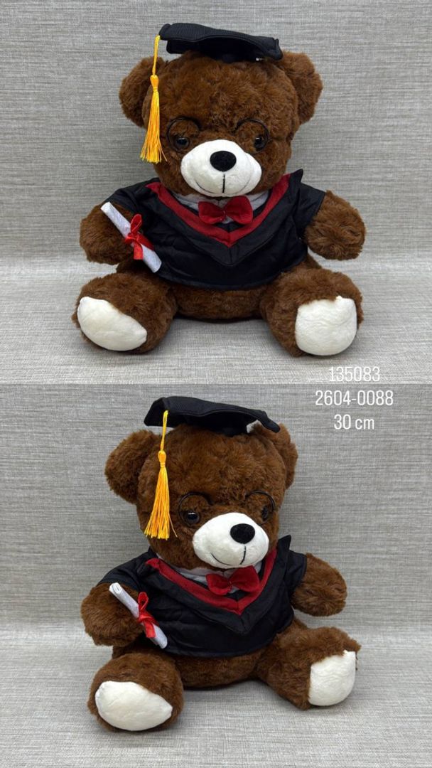 OSO CAFE DE GRADO COLOR NEGRO CON ROJO 30 CM 