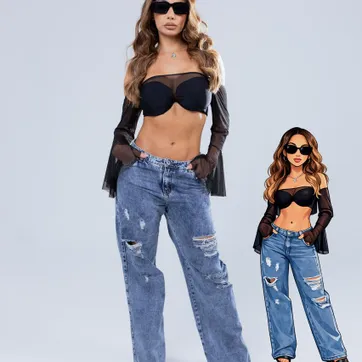 053 WIDE LEG TACHES AZUL  - imagen 1