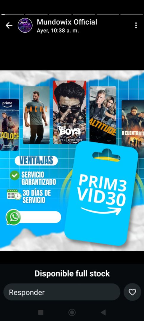 PRIME VIDEO PANTALLA 30 DÍAS 