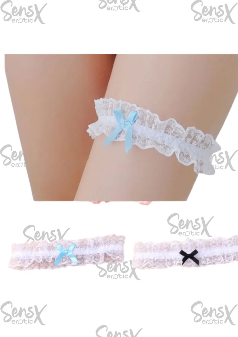 Liga clásica de encaje de boda – elástico suave, hermosa flor – blanco, marfil, azul