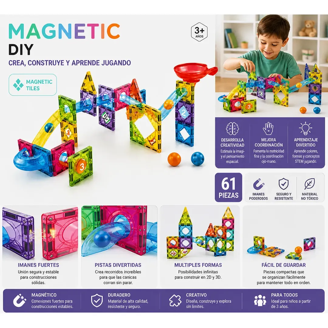 SET DE CONSTRUCCION LEGOS MAGNETICOS 61 PCS