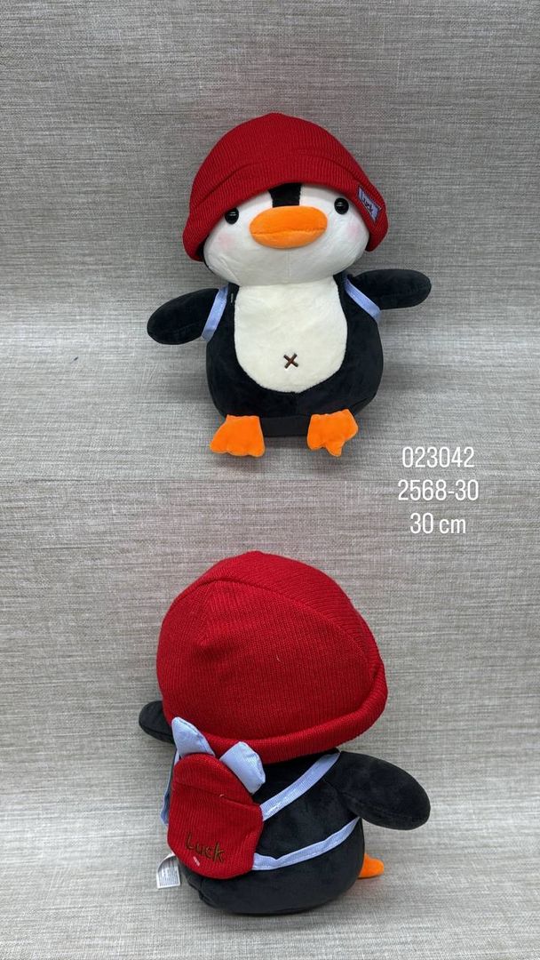PINGUINO CON GORRO Y BOLSO 30 CM