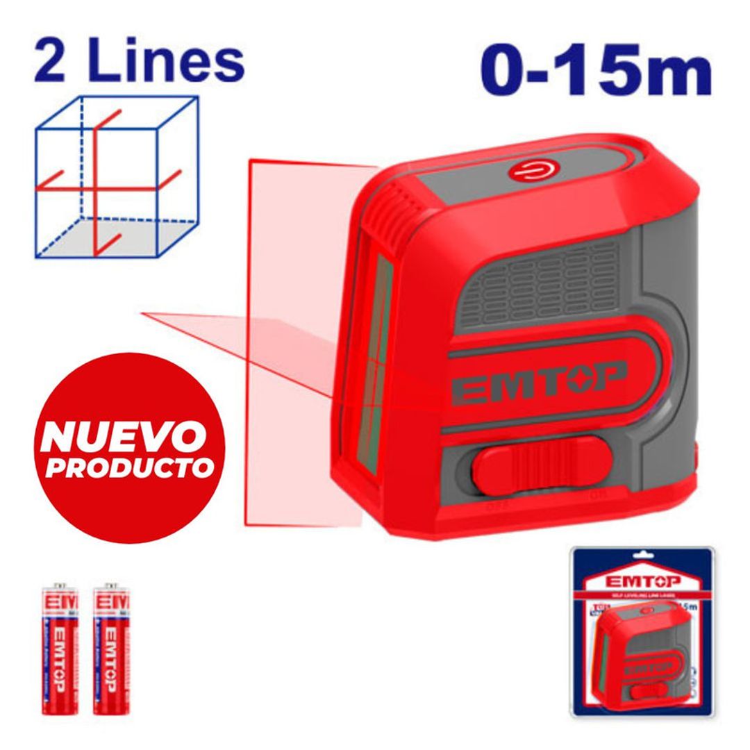 EMTOP NIVEL LASER 0-15MTS LUZ ROJA 2 LINEAS TOP VALUE