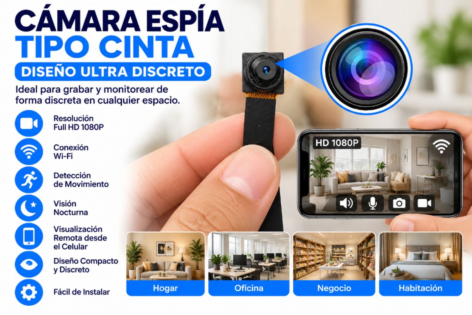  Cámara Espía Tipo Cinta – Diseño Ultra Discreto